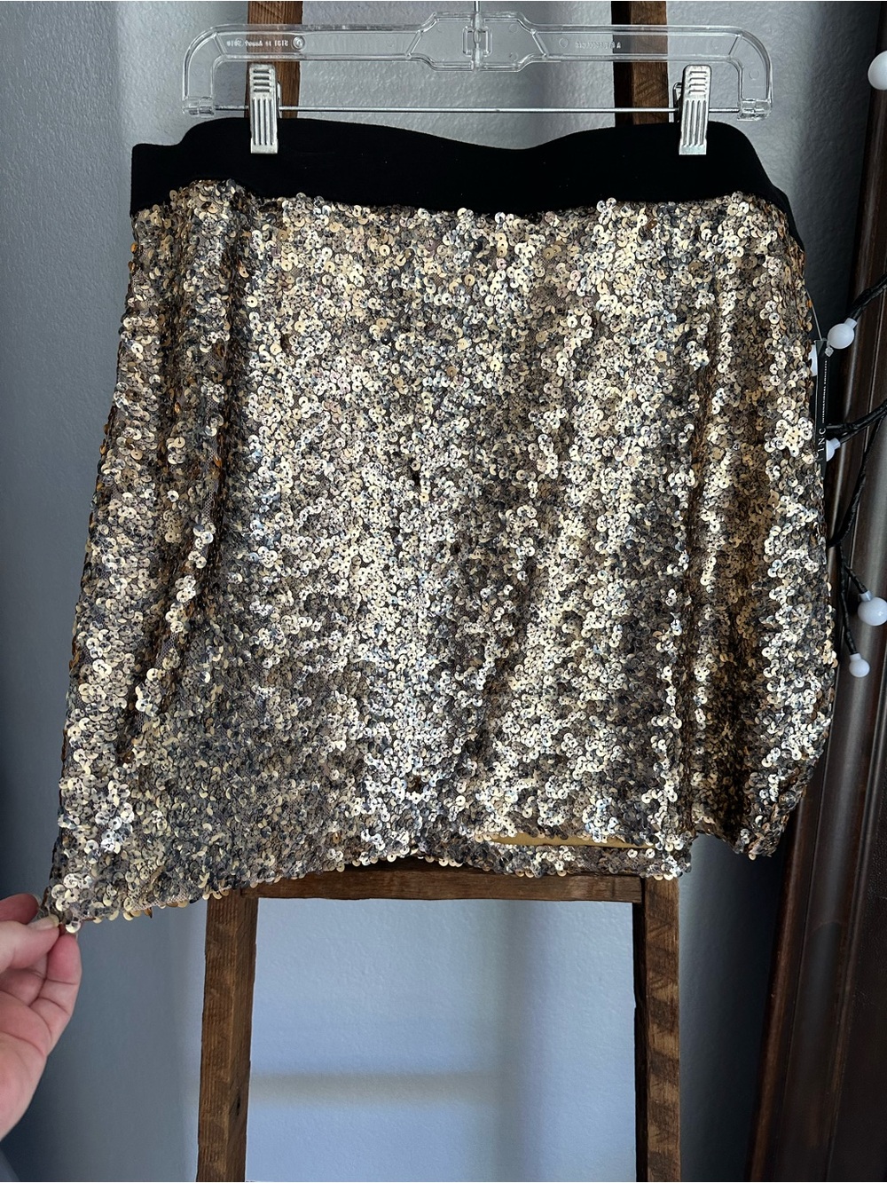 INC International Concepts NWT Gold Sequin Mini Skirt, size 16 - Picture 1 of 12